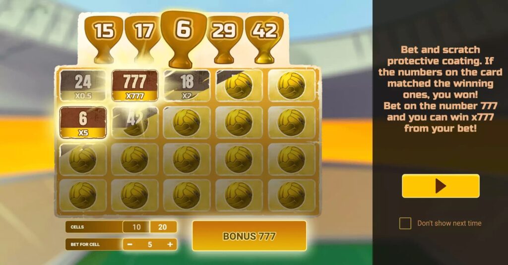 Football Scratch oyun prosesi DBbet Casino-da